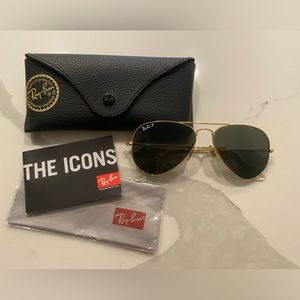 Polarized Ray-Ban Aviators Size 55-14 - Gold with Green Lenses